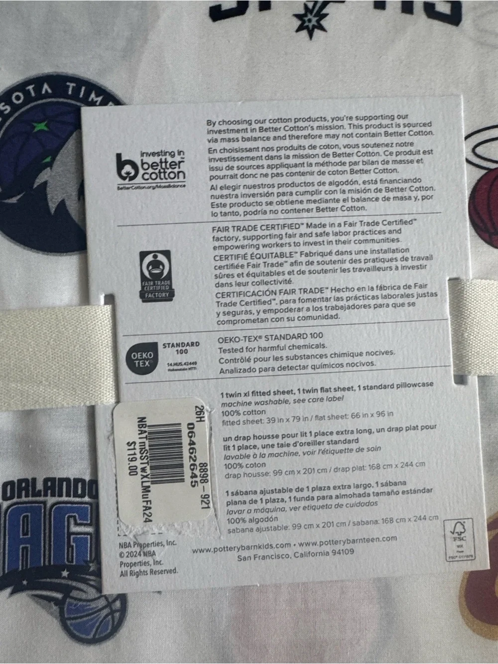 Pottery Barn Teen White NBA All Teams Sheet Set with Multi-Color Logos